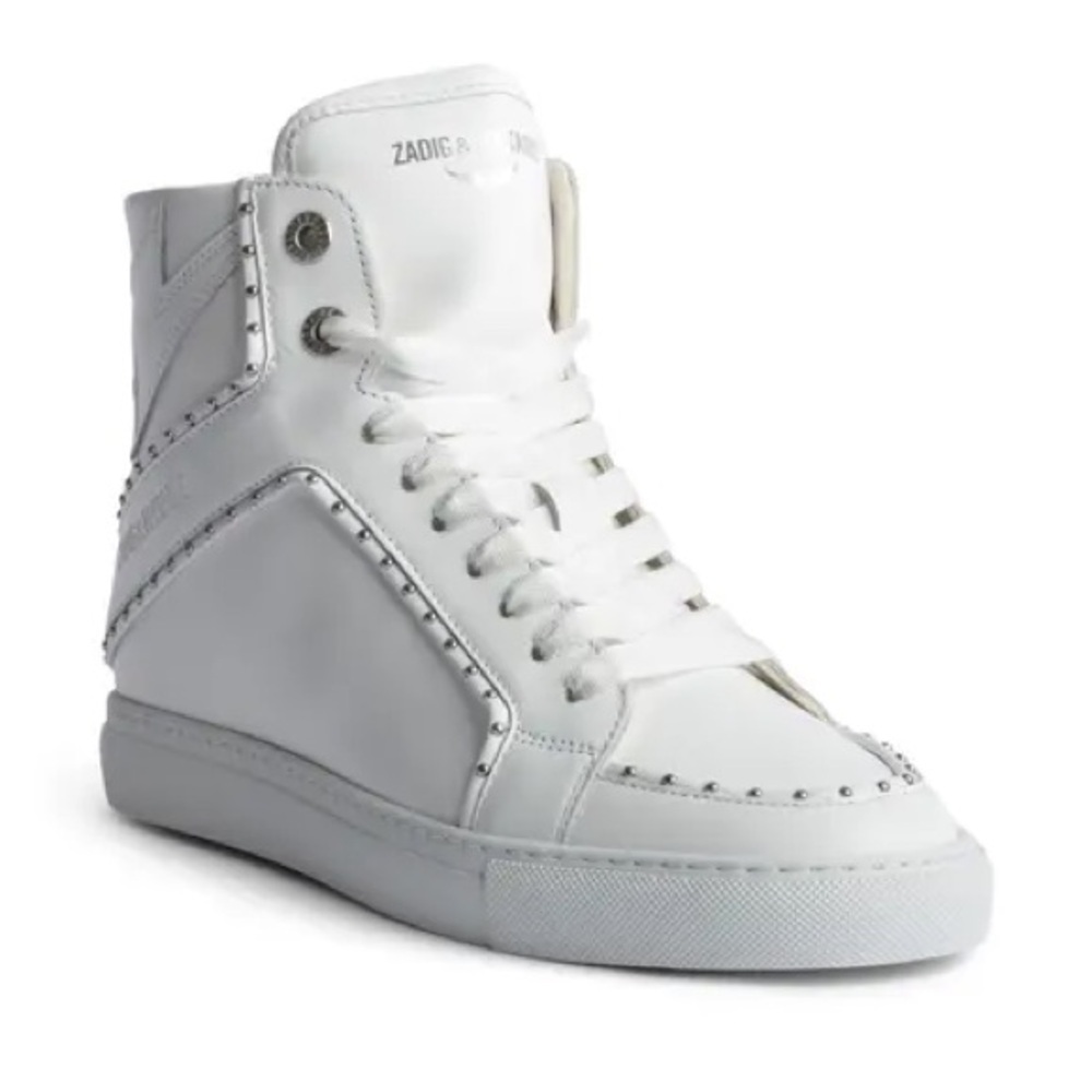NIB Zadig & Voltaire High Flash Sneaker Studded High Top White Leather Sz 40